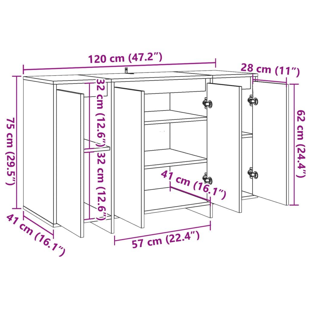 vidaXL Σκευοθήκη Παλιό ξύλο 120x41x75 cm Ξύλο μηχανής