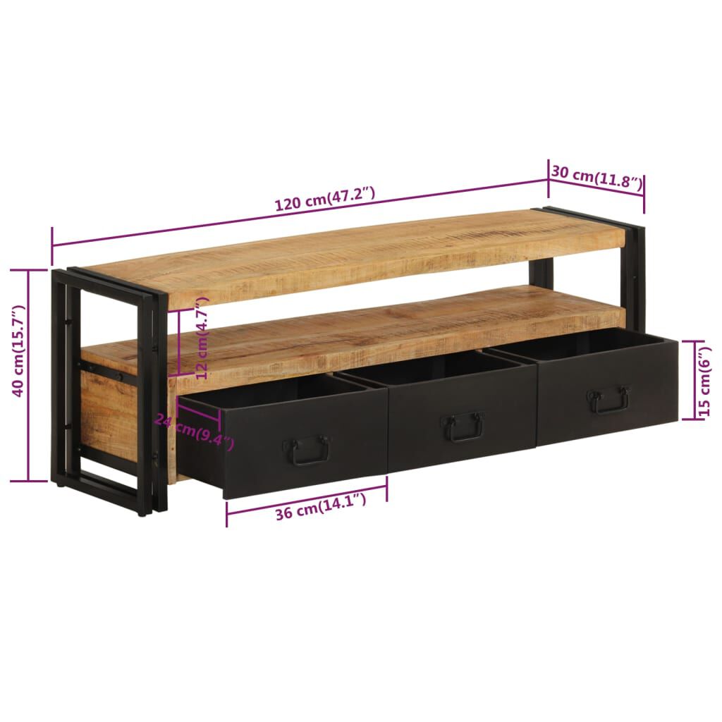 vidaXL Έπιπλο Τηλεόρασης 120 x 30 x 40 εκ. από Μασίφ Ξύλο Μάνγκο