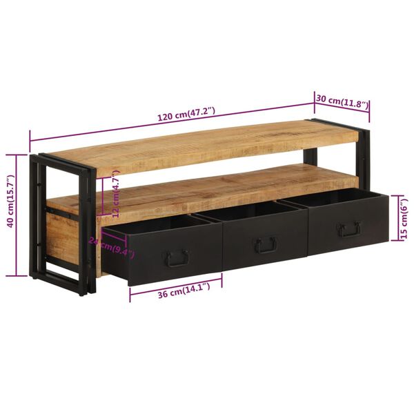 vidaXL Έπιπλο Τηλεόρασης 120 x 30 x 40 εκ. από Μασίφ Ξύλο Μάνγκο