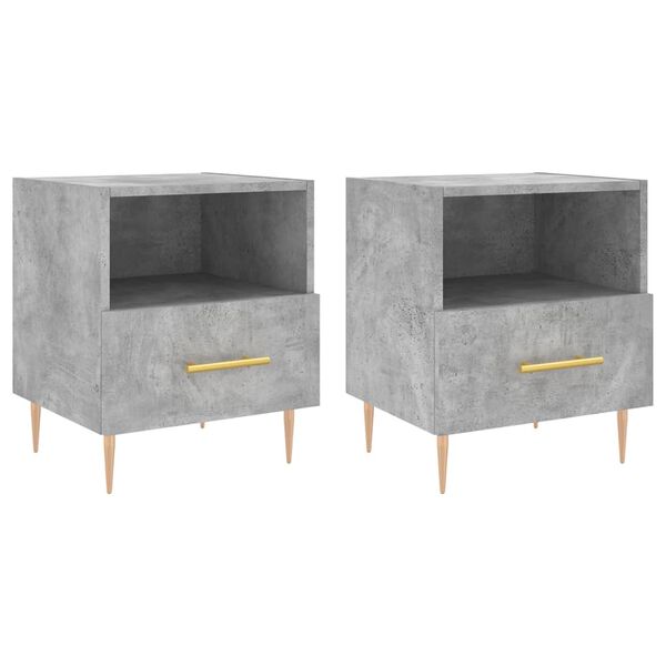 vidaXL Κομοδίνα 2 τεμ. Γκρι Σκυροδεμ. 40 x 35 x 47,5 εκ. Επεξεργ. Ξύλο