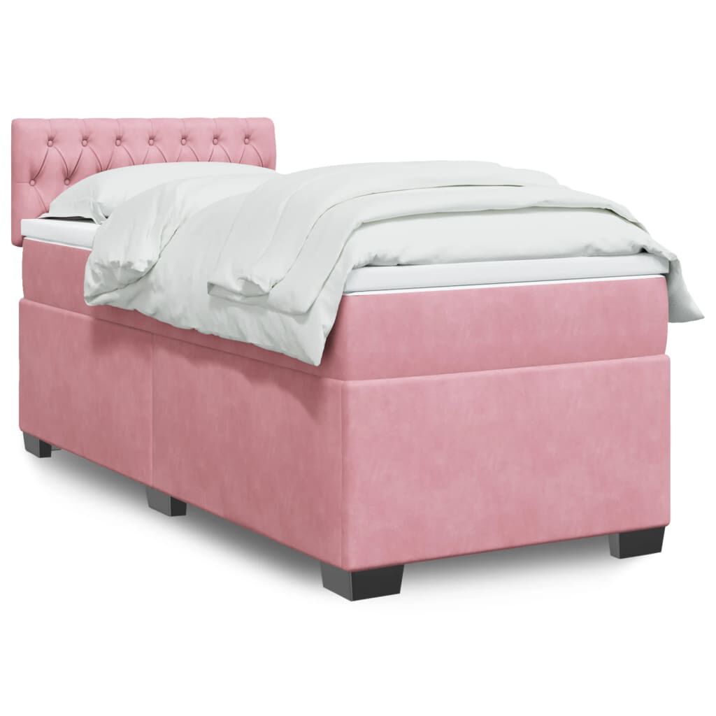vidaXL Κρεβάτι Boxspring με Στρώμα Ροζ 90x190 εκ. Βελούδινο