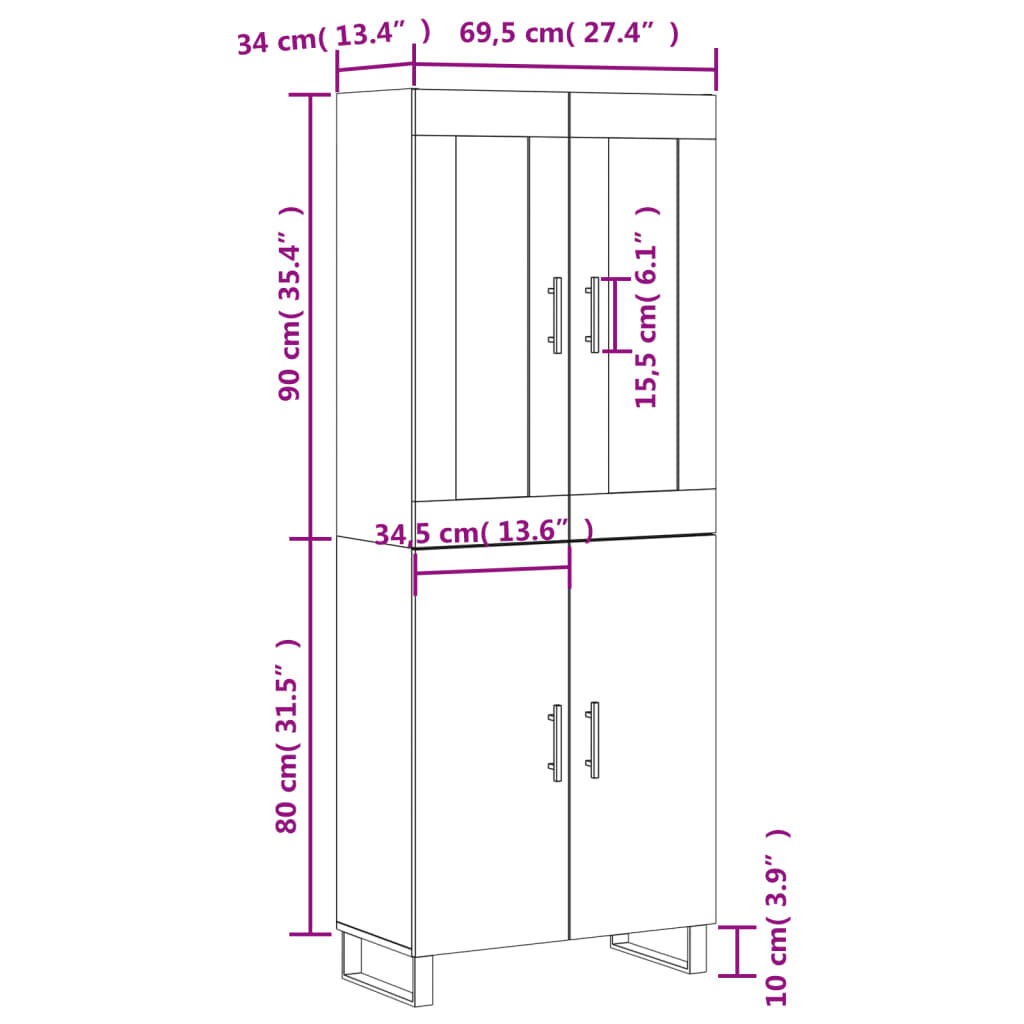 vidaXL Ντουλάπι Καπνιστή Δρυς 69,5x34x180 εκ. από Επεξεργασμένο Ξύλο