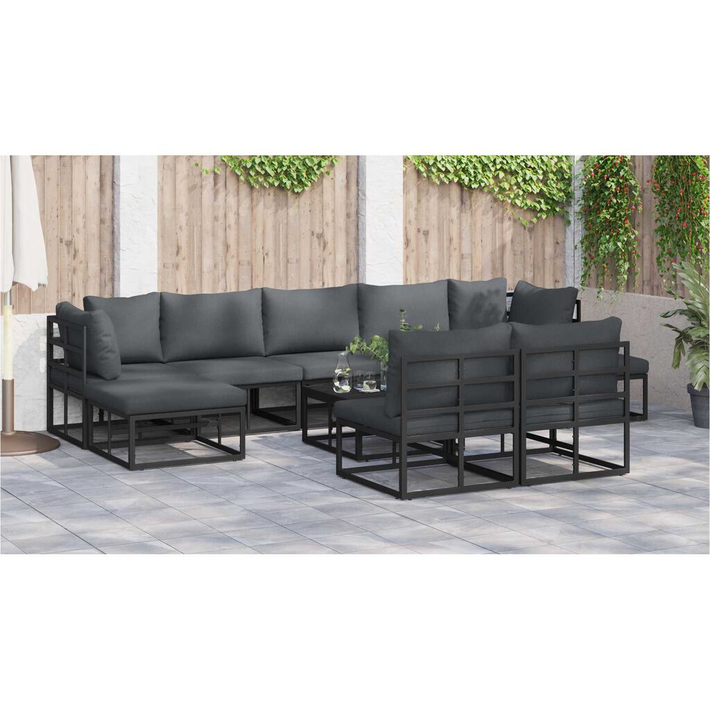 vidaXL Σετ Καναπέ Κήπου 9 pcs Μαύρο 353 x 141.5 x 71 εκ. Αλουμίνιο