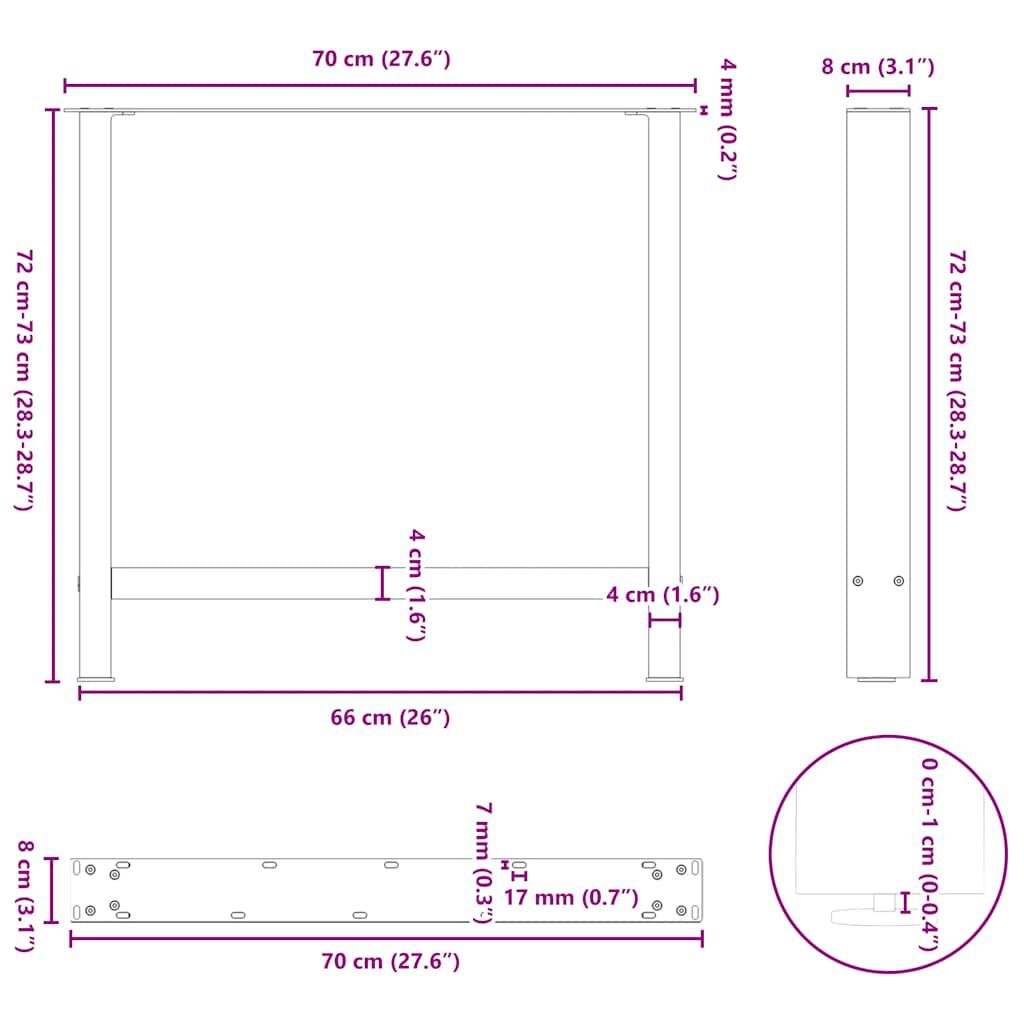 vidaXL Πόδια Τραπεζαρίας 2 τεμ. Λευκά 70x(72-73) εκ. Ατσάλι
