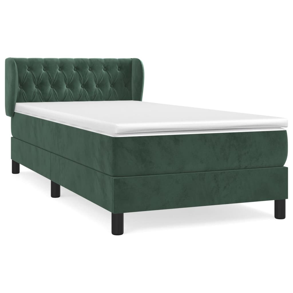 vidaXL Κρεβάτι Boxspring με Στρώμα Σκούρο Πράσινο 100x200εκ. Βελούδινο