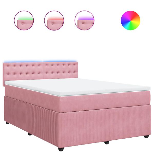 vidaXL Κρεβάτι Boxspring με Στρώμα Ροζ 160x200 εκ. Βελούδινο