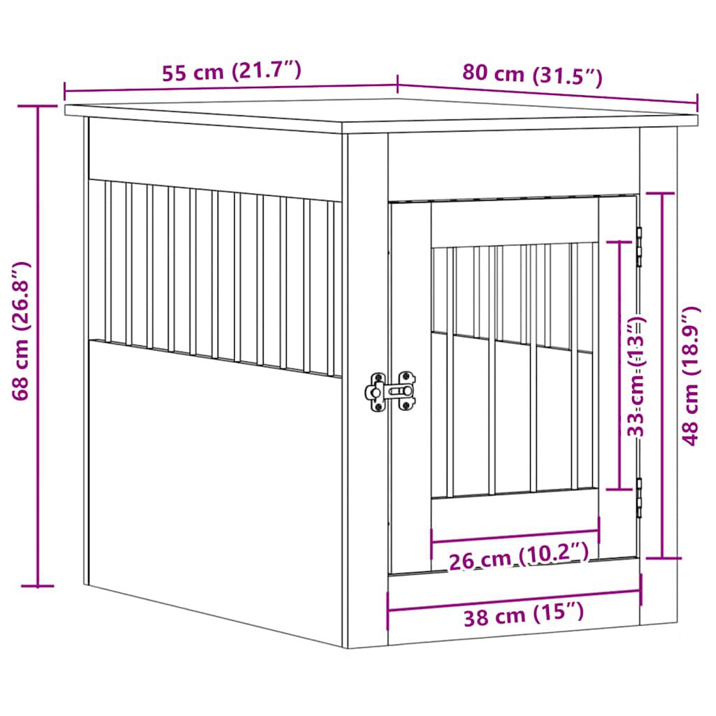 vidaXL Κλουβί Σκύλου Λευκό 55 x 80 x 68 εκ. από Επεξεργασμένο Ξύλο