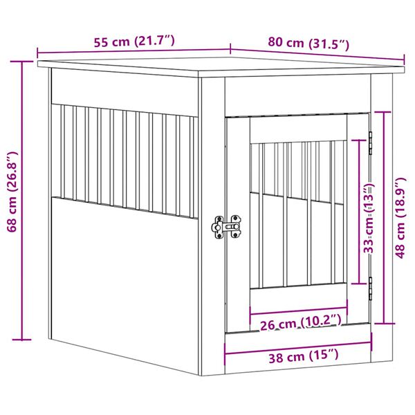 vidaXL Κλουβί Σκύλου Λευκό 55 x 80 x 68 εκ. από Επεξεργασμένο Ξύλο