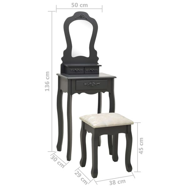 vidaXL Μπουντουάρ με Σκαμπό Γκρι 50 x 59 x 136 εκ. από Ξύλο Παυλώνιας