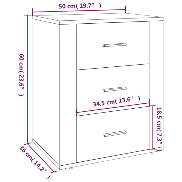 vidaXL Κομοδίνο Μαύρο 50 x 36 x 60 εκ. από Επεξεργασμένο Ξύλο