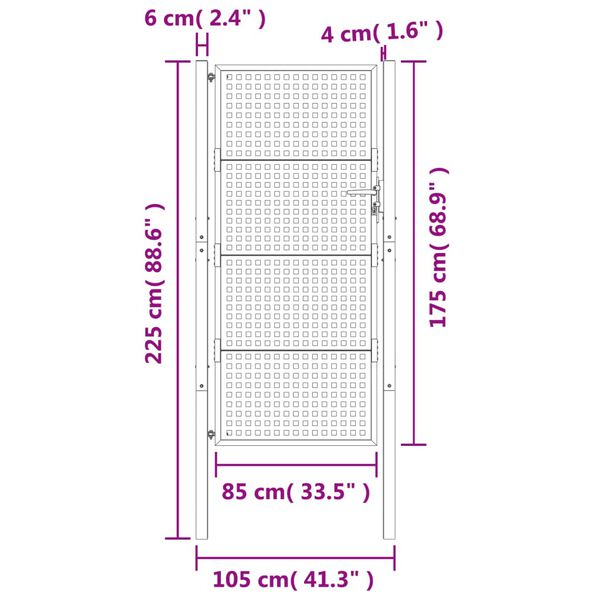 vidaXL Πύλη Κήπου Ανθρακί 105 x 225 εκ. Ατσάλινη