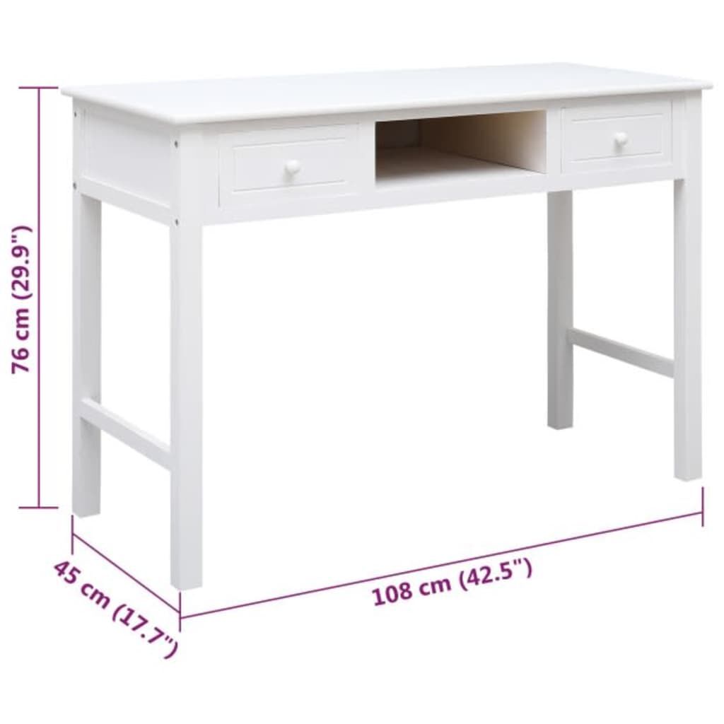 vidaXL Γραφείο Λευκό 108 x 45 x 76 εκ. από Μασίφ Ξύλο Παυλώνιας