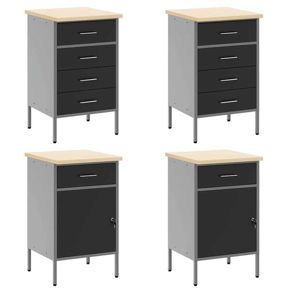 vidaXL Ντουλάπα Εργασίας με συρτάρι 10 pcs Μαύρο 200 x 55 x 200 εκ.