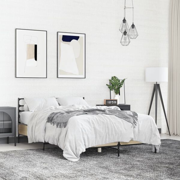 vidaXL Πλαίσιο Κρεβατιού Sonoma Δρυς 140x190 εκ. Επεξ. Ξύλο & Μέταλλο