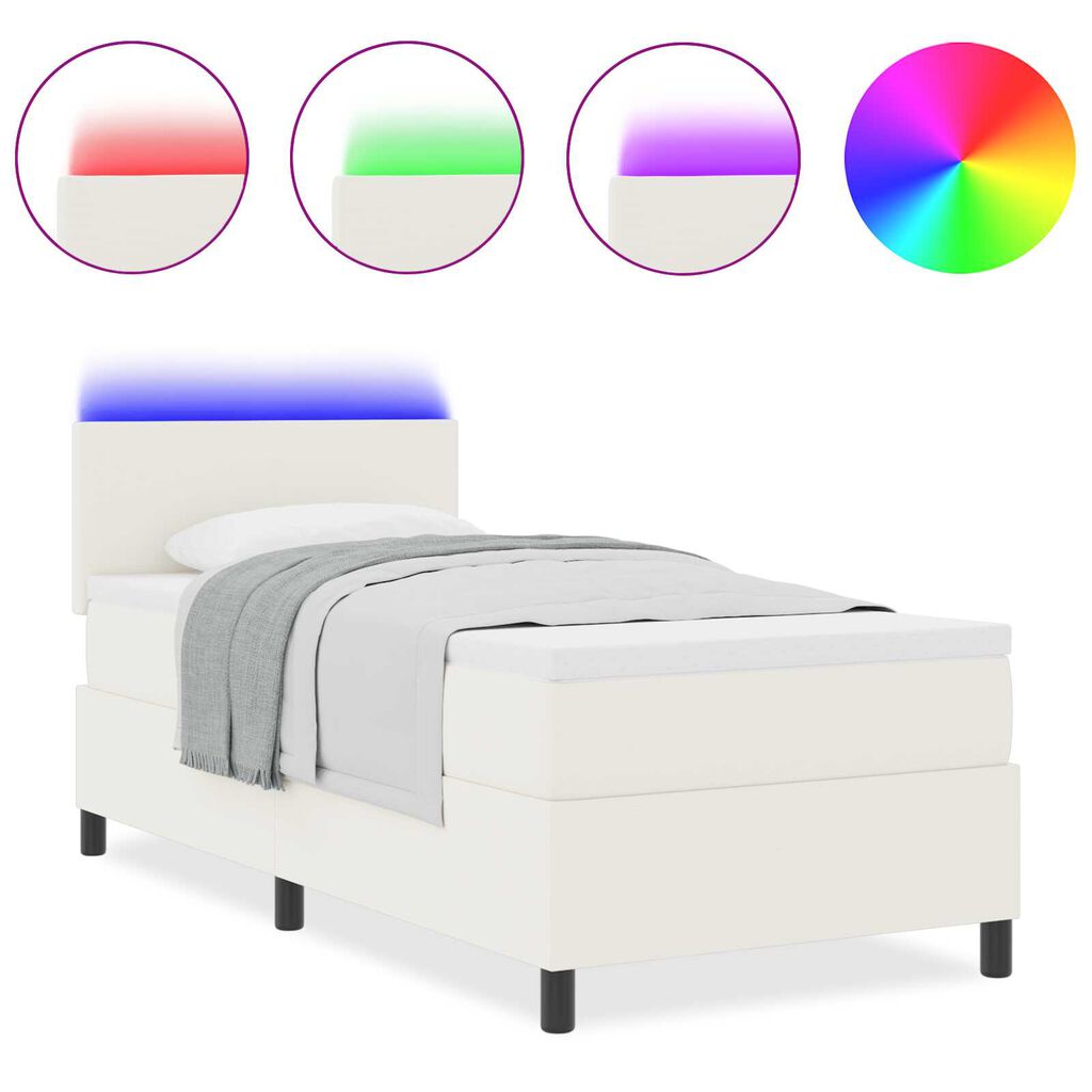 vidaXL Κρεβάτι Box Spring με Στρώμα & LED Κρεμ 80x200 εκ Κορντούρα