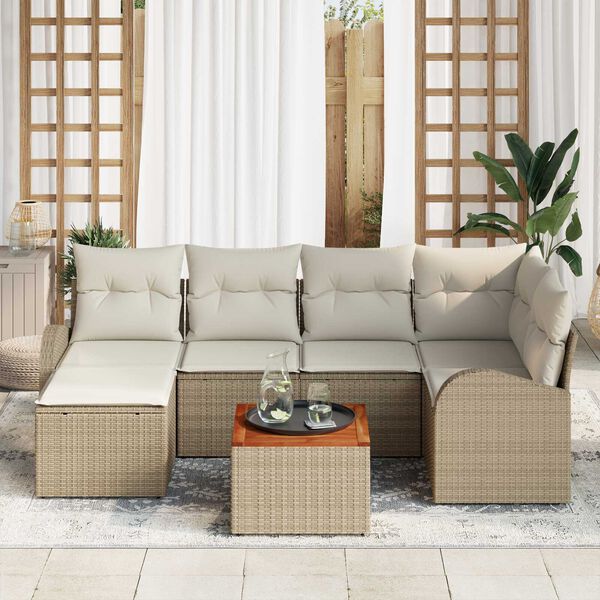 vidaXL Σετ Καναπέ Κήπου 7 pcs Μπεζ και λευκό