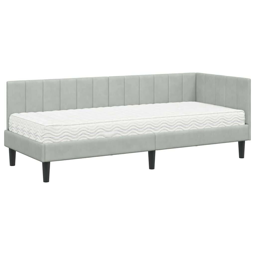 vidaXL Κρεβάτι Γωνίας με στρώμα Ανοιχτό γκρι 80 x 200 cm Βελούδο