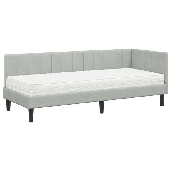 vidaXL Κρεβάτι Γωνίας με στρώμα Ανοιχτό γκρι 80 x 200 cm Βελούδο