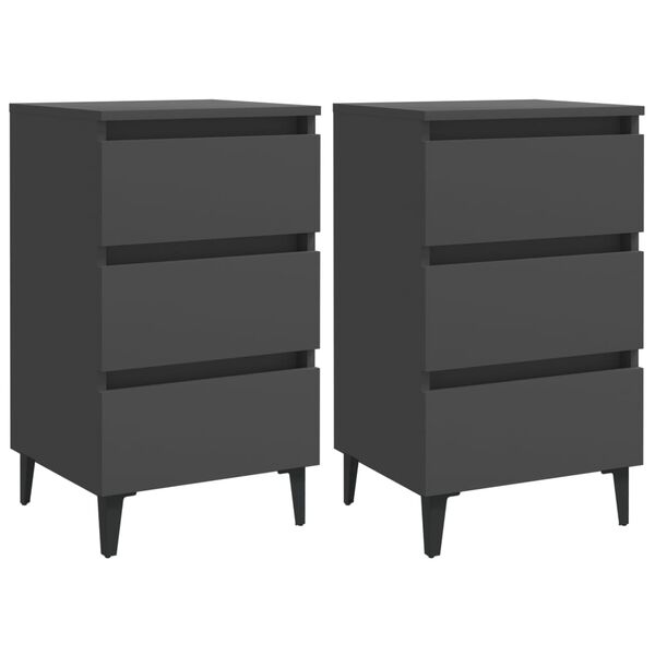 vidaXL Κομοδίνα 2 τεμ. Γκρι 40 x 35 x 69 εκ. με Μεταλλικά Πόδια
