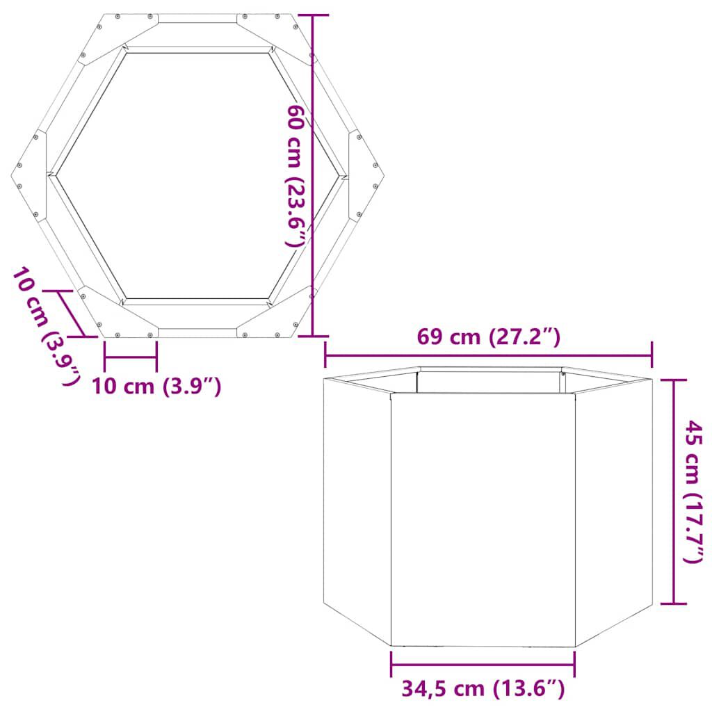 vidaXL Ζαρντινιέρα Κήπου Εξάγωνη 69x60x45 εκ. Ανοξείδωτο Ατσάλι