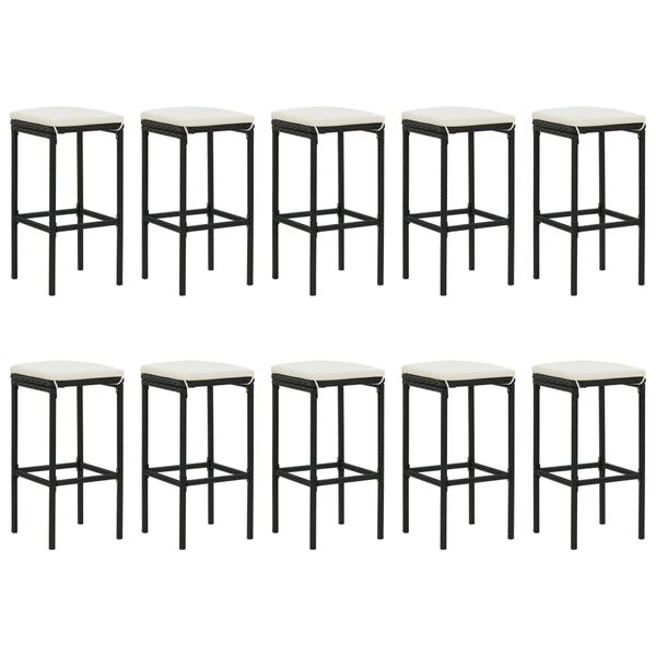 vidaXL Σετ Μπαρ Κήπου 11 Τεμαχίων Μαύρο Συνθετικό Ρατάν με Μαξιλάρια