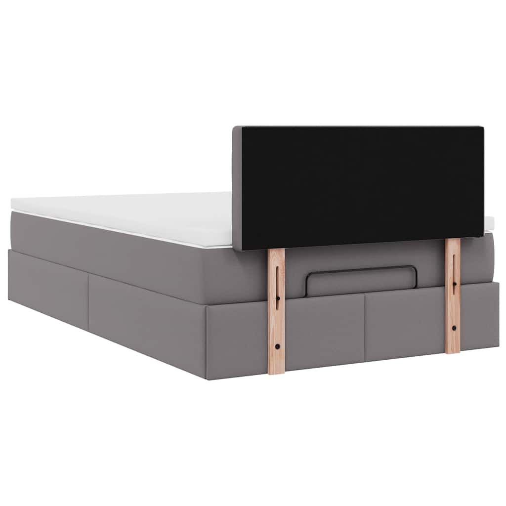 vidaXL Οθωμανικό κρεβάτι με στρώματα & LEDs Γκρι Faux Leather