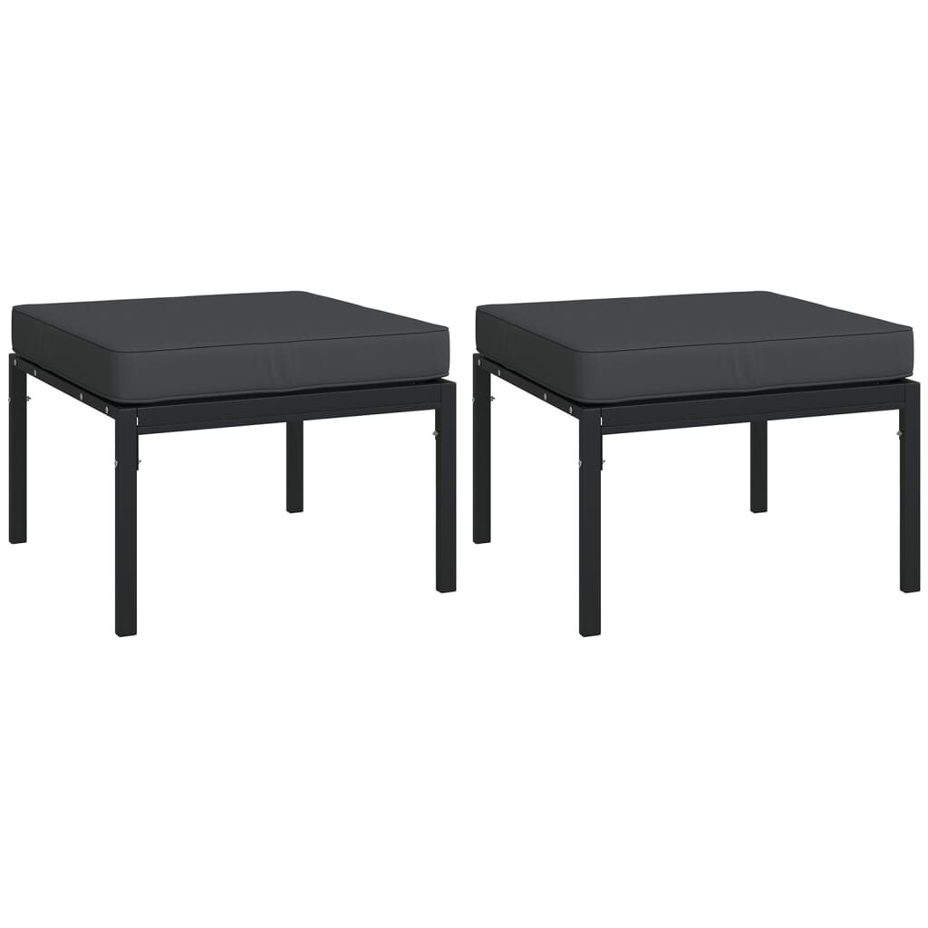 vidaXL Υποπόδια Κήπου 2 τεμ. 60 x 60 x 35 εκ Ατσάλι με Γκρι Μαξιλάρια
