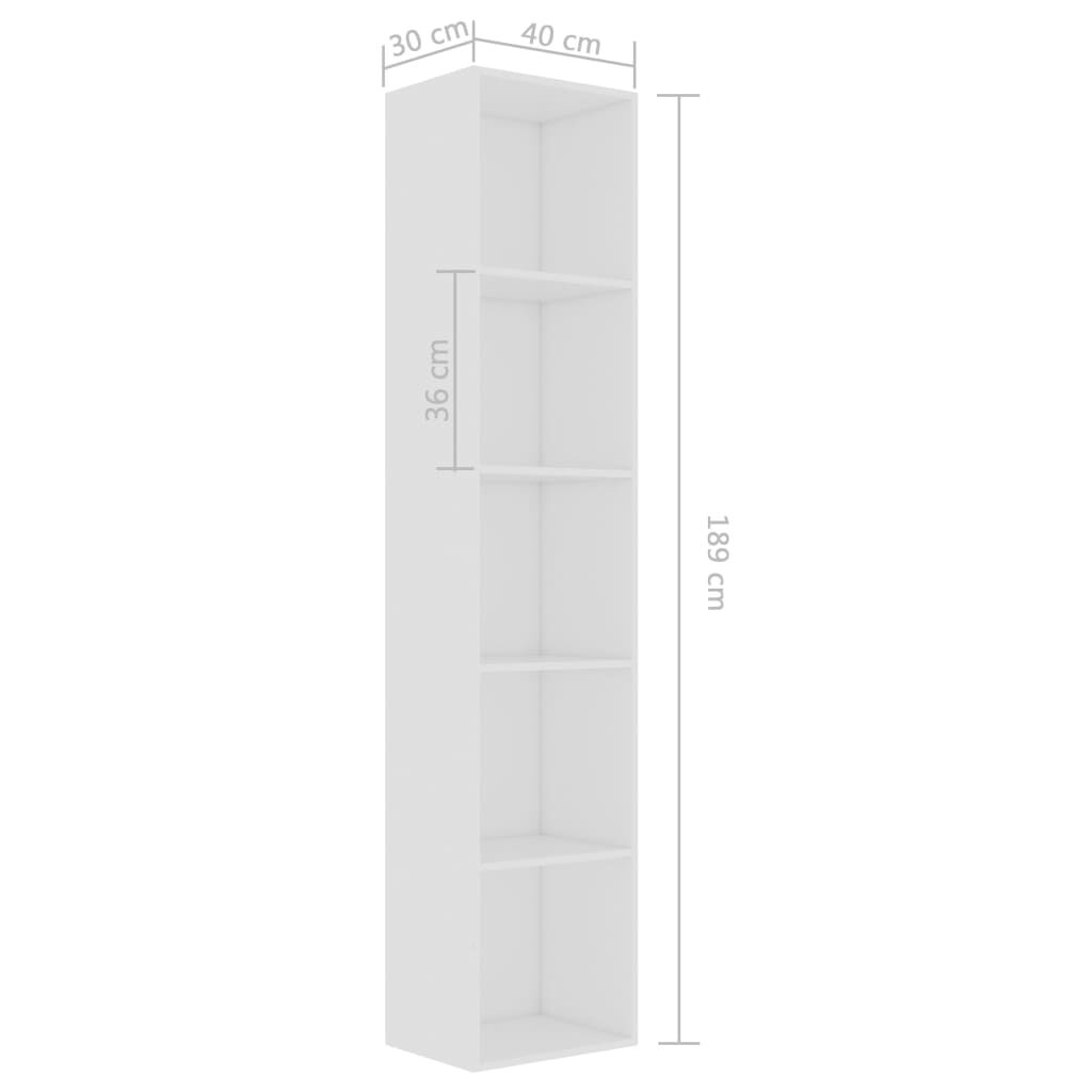 vidaXL Βιβλιοθήκη Λευκή 40 x 30 x 189 εκ. από Επεξ. Ξύλο