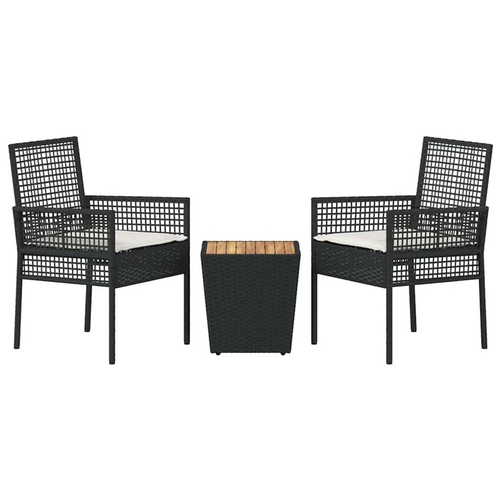 vidaXL Σετ Μπιστρό Κήπου 3 pcs Μαύρο Πολυ ράταν