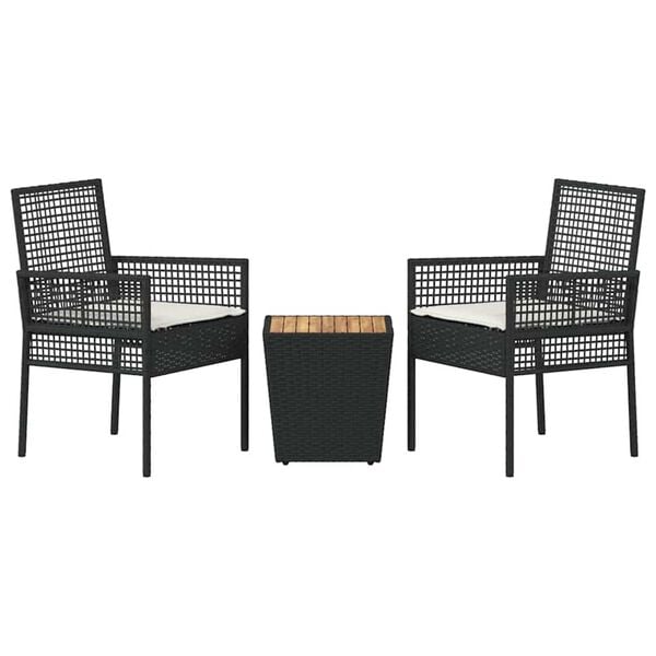 vidaXL Σετ Μπιστρό Κήπου 3 pcs Μαύρο Πολυ ράταν