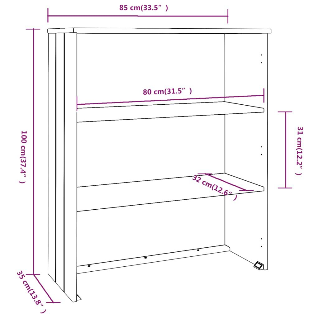 vidaXL Πάνω Μέρος Ντουλαπιού HAMAR Γκρι 85x35x100 εκ. Μασίφ Πεύκο