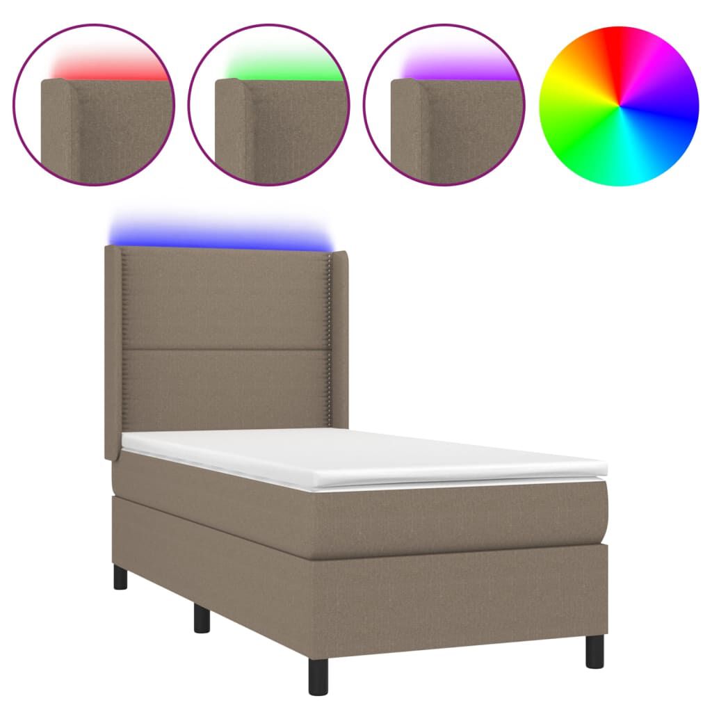 vidaXL Κρεβάτι Boxspring με Στρώμα & LED Taupe 80x200 εκ. Υφασμάτινο