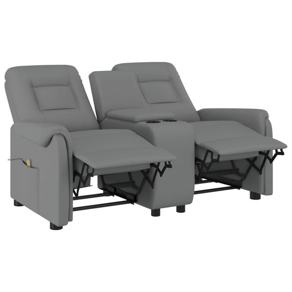 vidaXL Πολυθρόνα Μασάζ Διθέσια Ανακλινόμενη & Ποτηροθήκη Γκρι