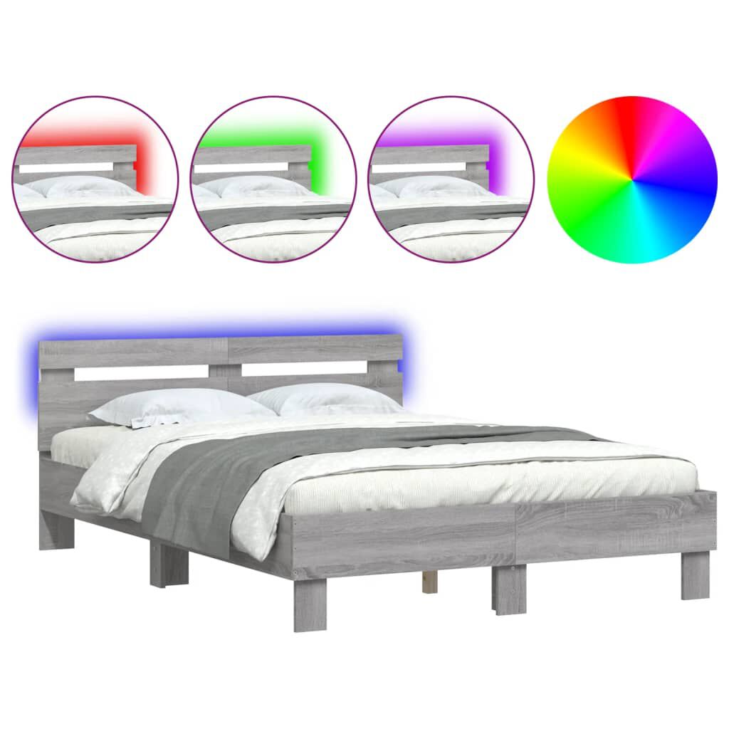 vidaXL Πλαίσιο Κρεβατιού με Κεφαλάρι/LED Γκρι Sonoma 120x190 εκ.