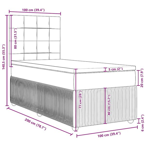 vidaXL Κρεβάτι Boxspring με Στρώμα Σκούρο Καφέ 100x200 εκ. Υφασμάτινο