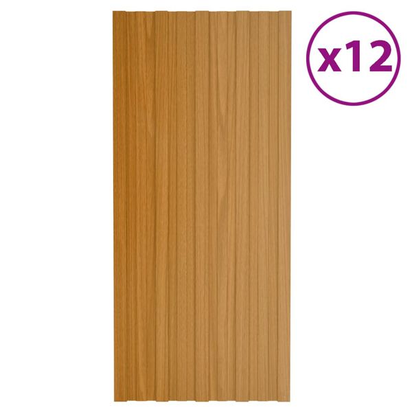 vidaXL Πάνελ Οροφής 12 τεμ. Ανοιχτ. Ξύλο 100x45εκ από Γαλβανιζέ Ατσάλι