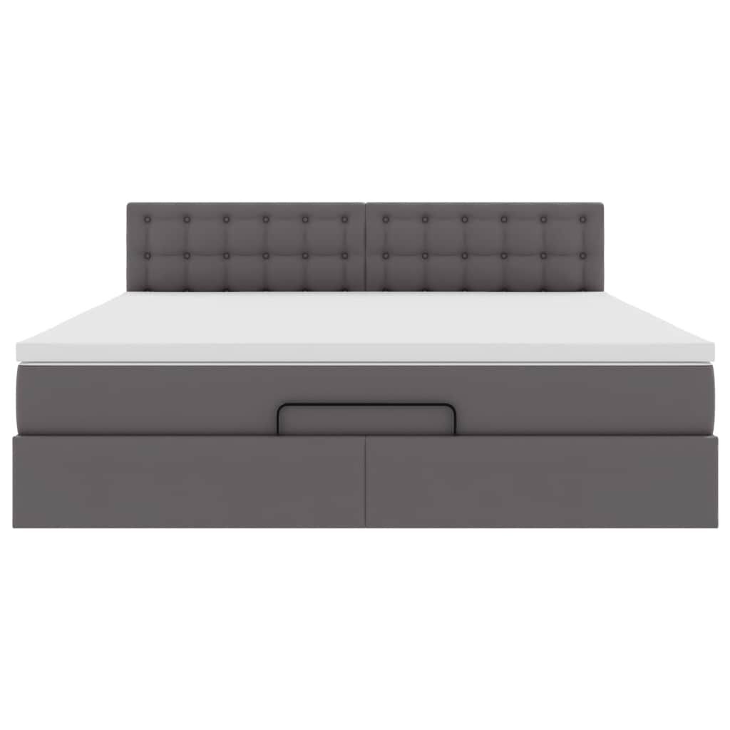 vidaXL Οθωμανικό κρεβάτι με στρώματα & LEDs Γκρι Faux Leather