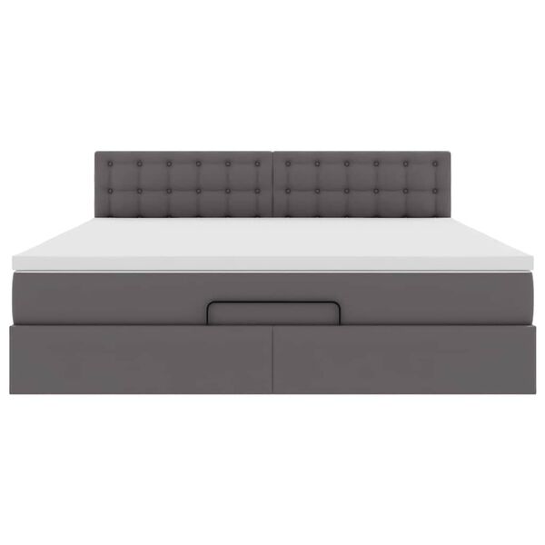 vidaXL Οθωμανικό κρεβάτι με στρώματα & LEDs Γκρι Faux Leather