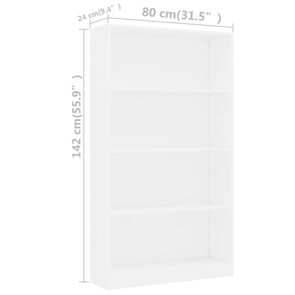 vidaXL Βιβλιοθήκη με 4 Ράφια Λευκή 80 x 24 x 142 εκ. από Επεξ. Ξύλο