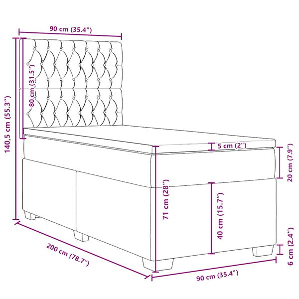 vidaXL Κρεβάτι Boxspring με Στρώμα Σκούρο Γκρι 90x200 εκ. Βελούδινο