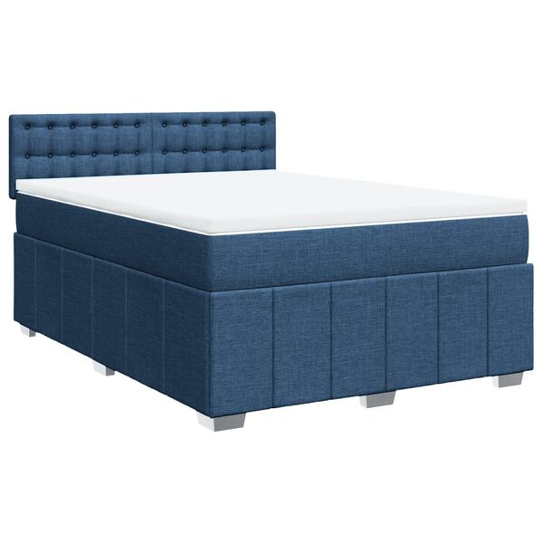 vidaXL Κρεβάτι Boxspring με Στρώμα Μπλε 140x200 εκ. Υφασμάτινο