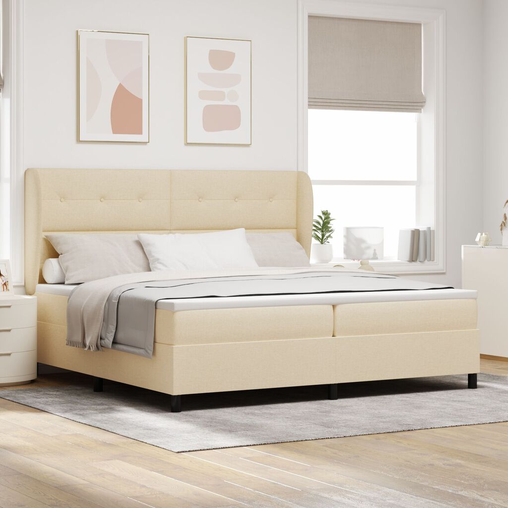 vidaXL Κρεβάτι Box Spring με Στρώμα - Κρεμ, 200x200 εκ. Ύφασμα