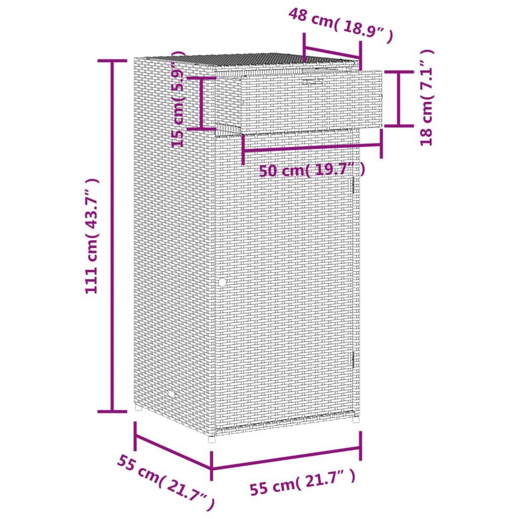 vidaXL Ντουλάπι Αποθήκευσης Κήπου Μαύρο 55x55x111 εκ. από Συνθ. Ρατάν