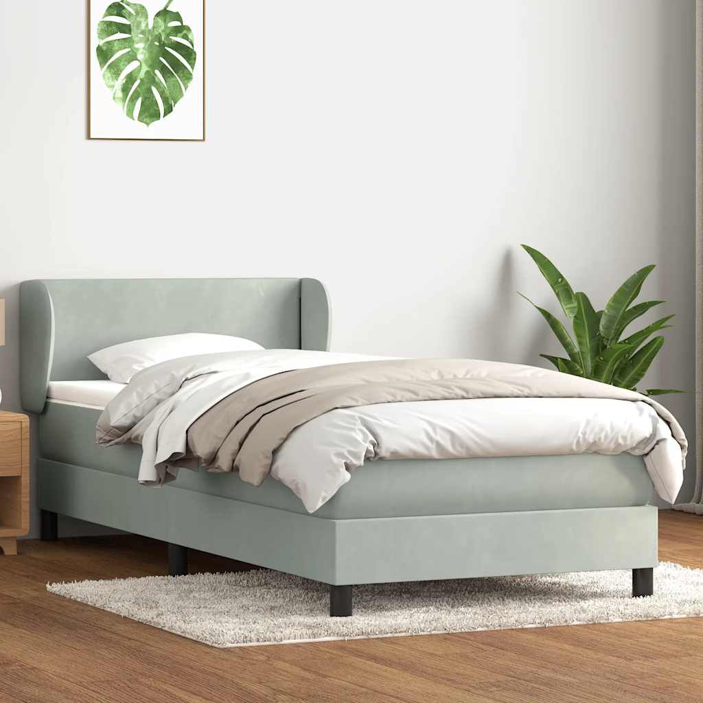 vidaXL Box Spring κρεβάτι με στρώμα ανοιχτό γκρι 90x210 cm Βελούδινο