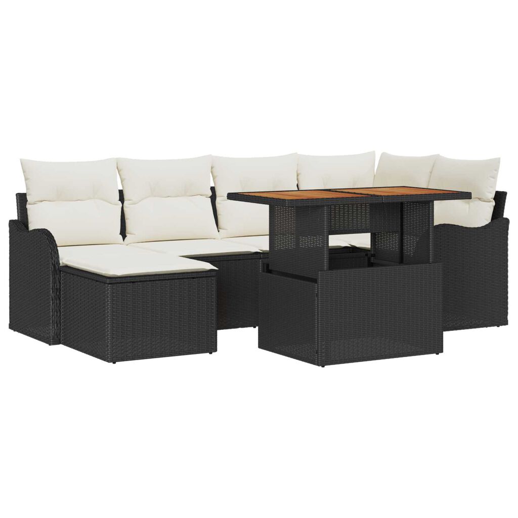 vidaXL Σετ Καναπέ Κήπου με μαξιλάρι 7 pcs Μαύρο και κρεμ