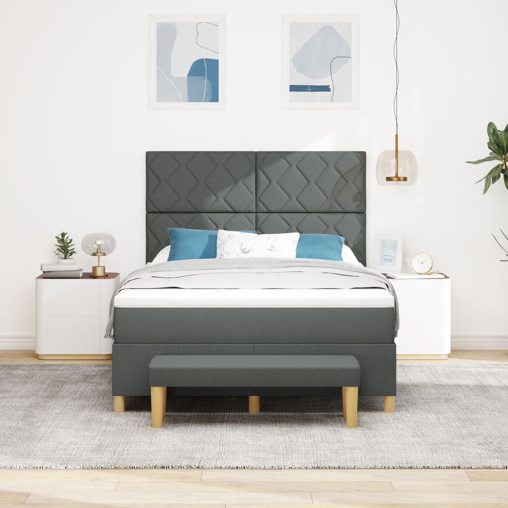 vidaXL Box Spring Κρεβάτι με Στρώμα & Παγκάκι Σκούρο Γκρι 140x200 cm Ύφασμα