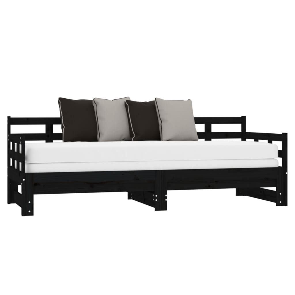 vidaXL Καναπές Κρεβάτι Συρόμενος Μαύρος 2x(80x200) εκ. από Μασίφ Πεύκο