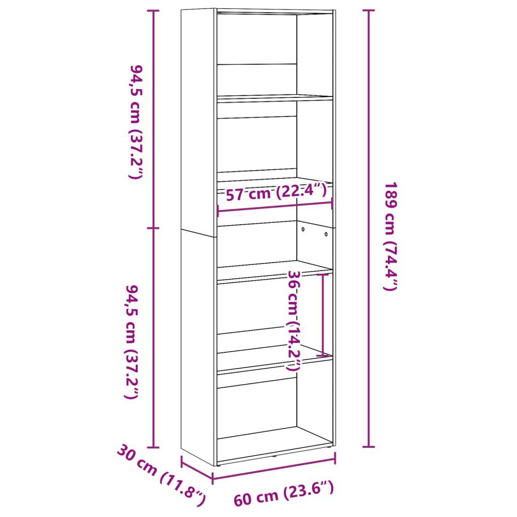 vidaXL Βιβλιοθήκη Καπνιστή Δρυς 60x30x189 εκ. από Επεξεργασμένο Ξύλο