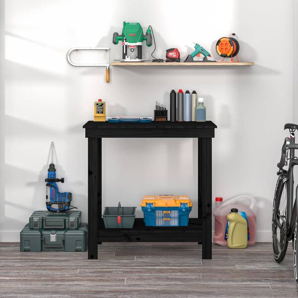vidaXL Πάγκος Εργασίας Μαύρος 80x50x80 εκ. από Μασίφ Ξύλο Πεύκου