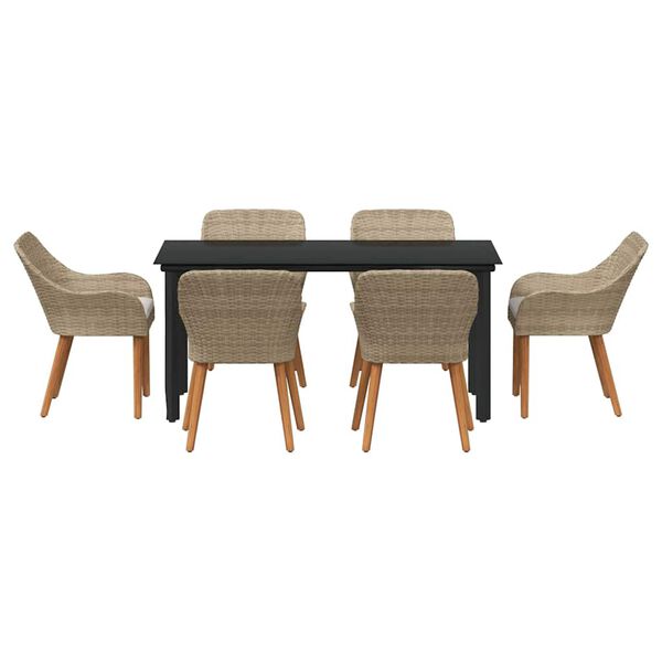 vidaXL Σέτ φαγητού για κήπο με μαξιλάρι 7 pcs Μπεζ συνθετικό ρατάν